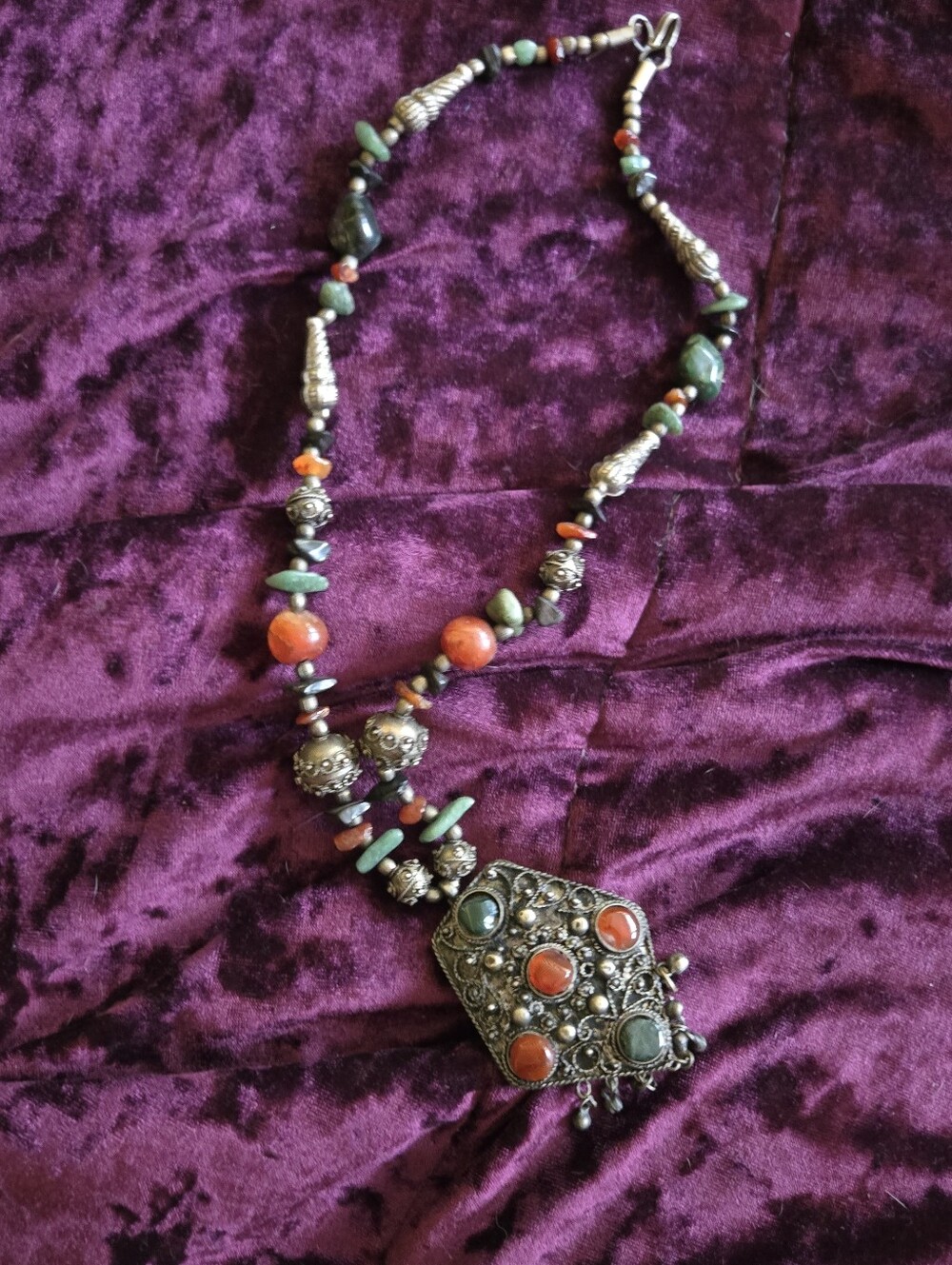 Eclectic Beaded Tin Statement Artisinal Necklace Maximalist